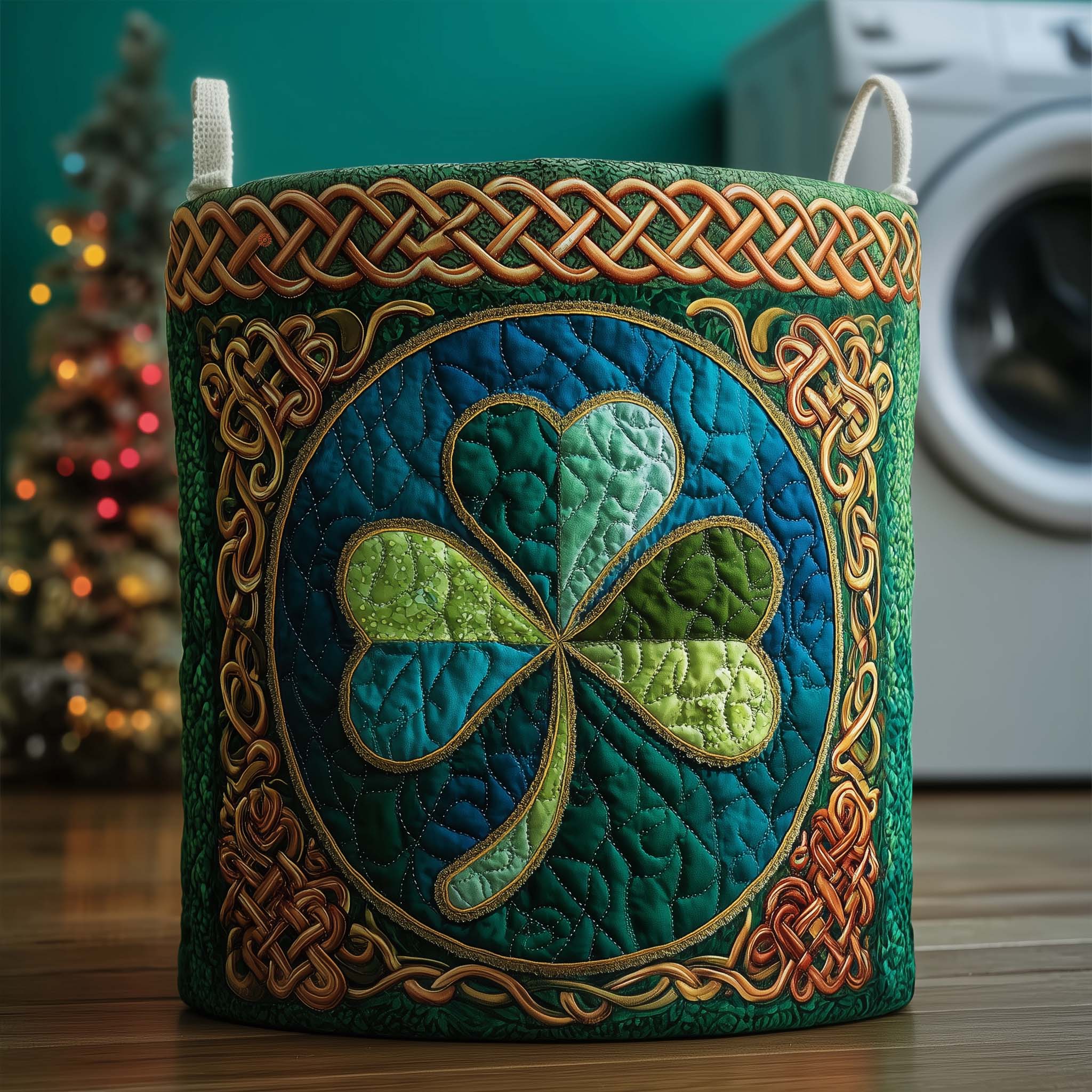 Celtic Clover Quilted Laundry Basket Holiday Room Decor Father's Day Gifts - Tradiviet