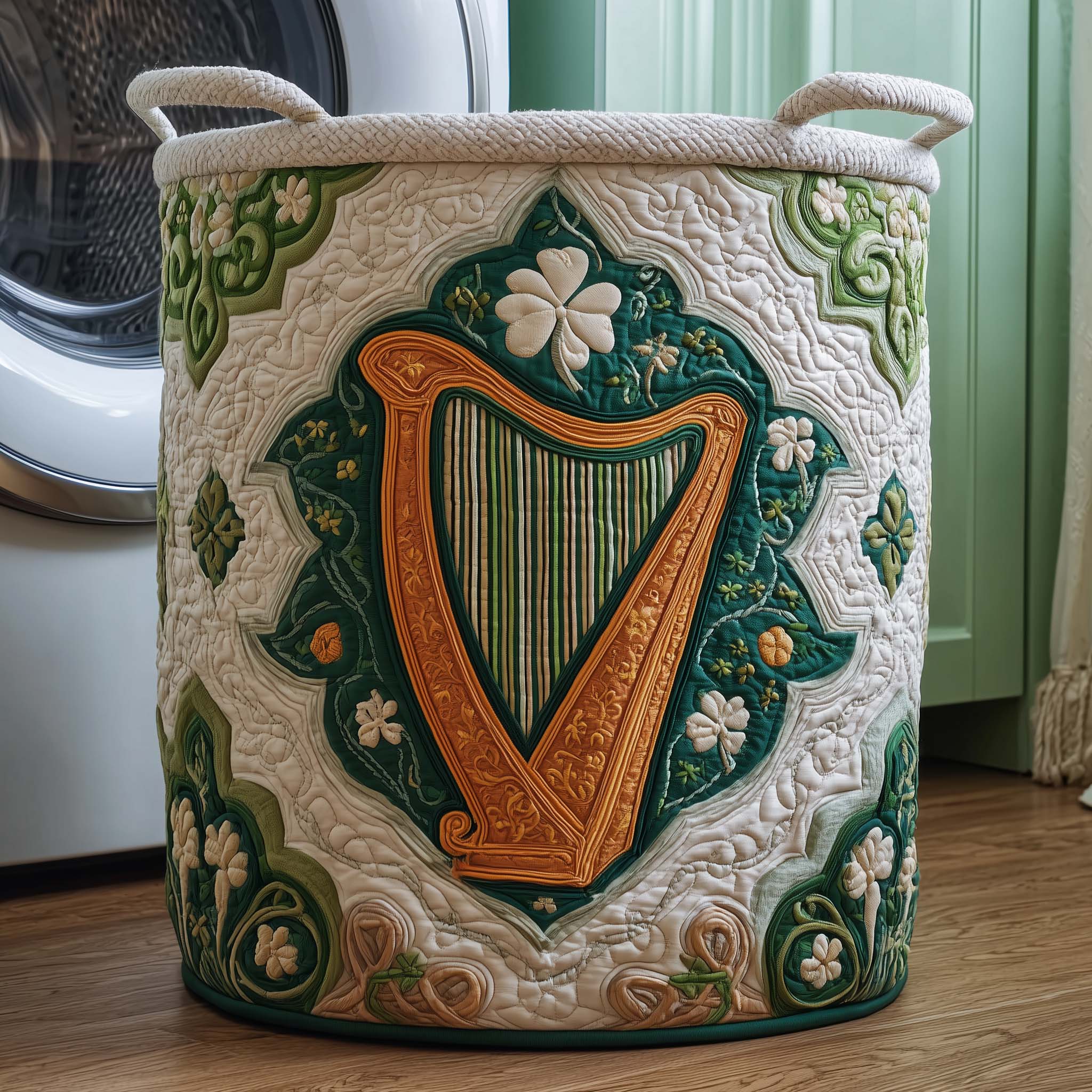 Celtic Harp Quilted Laundry Basket Cute Baskets Gifts For Mother In Law - Tradiviet