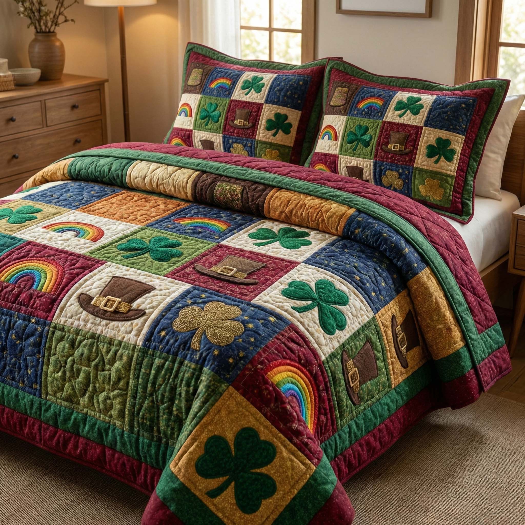 Celtic Luck Quilted Bedding Set Bed Room Decoration Gift For Irish Culture Lovers - Tradiviet