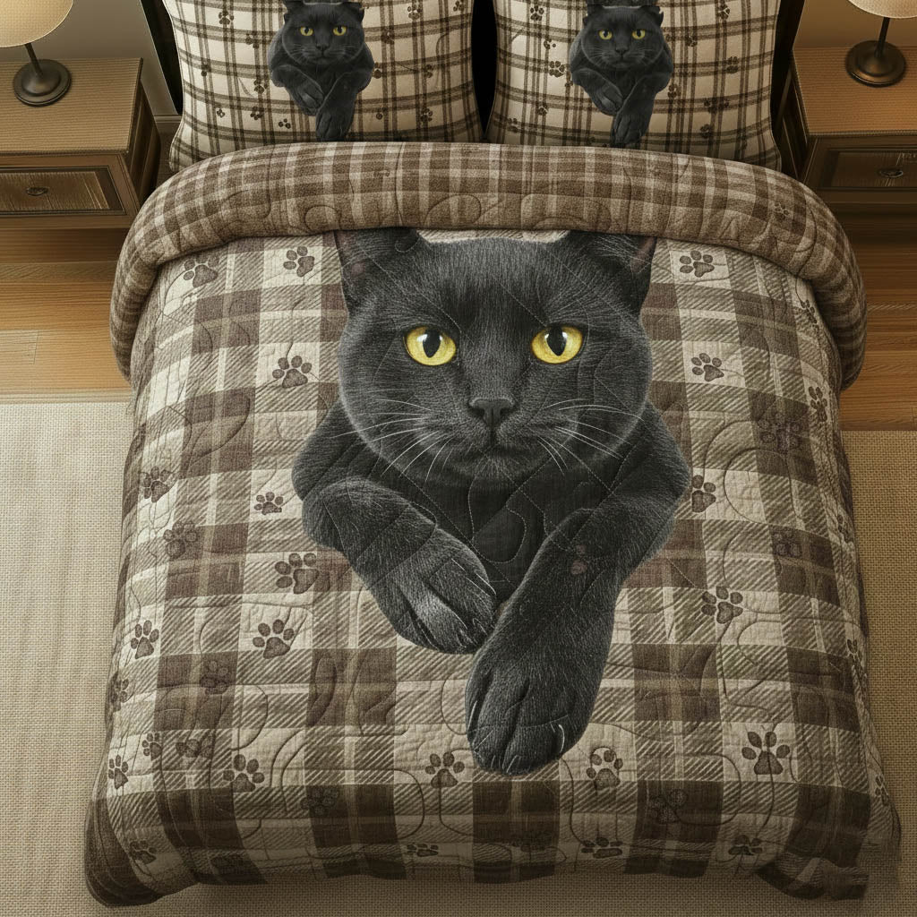 Charming Cat Quilted Bedding Set Holiday Bedroom Decor Cat Presents For Women - Tradiviet