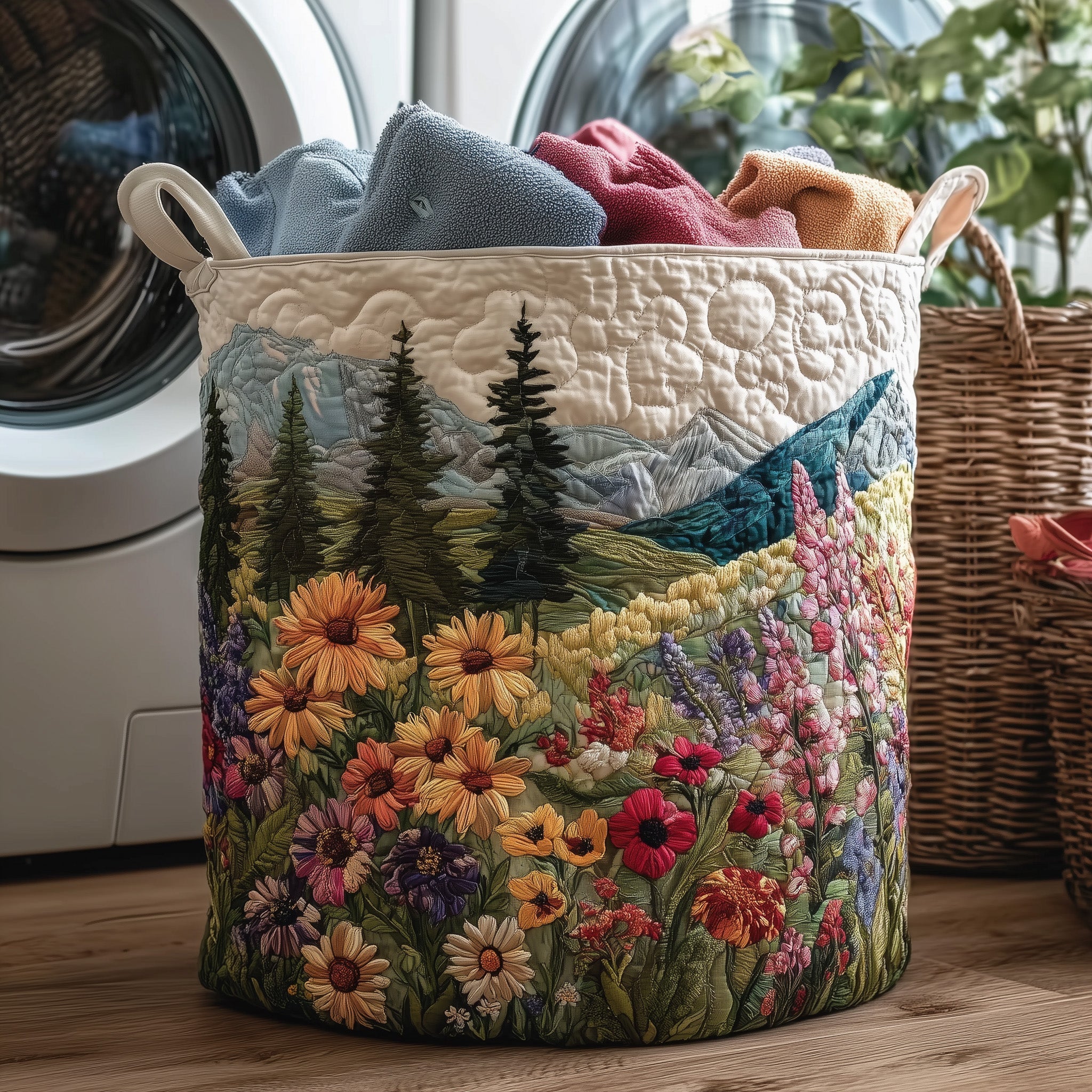 Charming Forest Quilted Laundry Basket Washroom Decor Basket Mother's Day Gifts - Tradiviet
