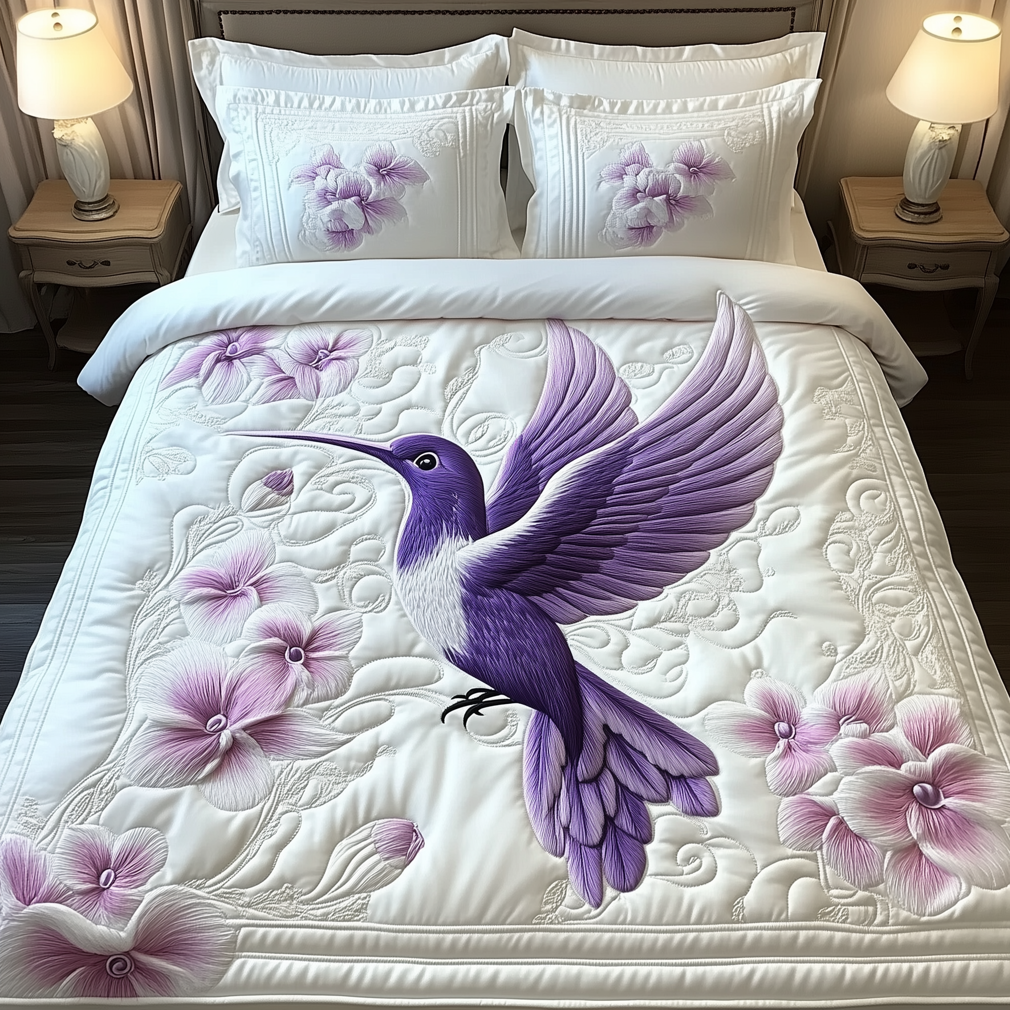 Charming Hummingbird Quilted Bedding Set Holiday Bedroom Decor Hummingbird Gifts For Him - Tradiviet