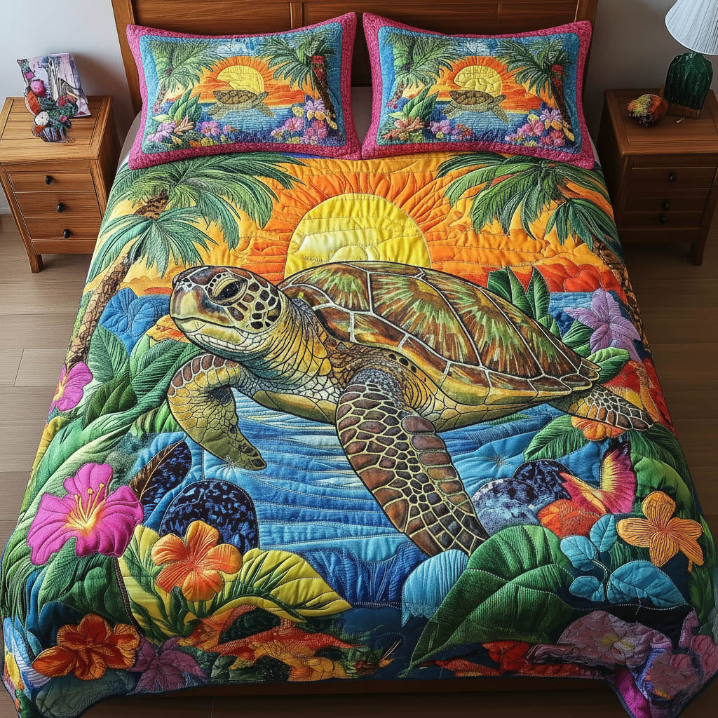 Charming Turtle Quilted Bedding Set Bed Room Decoration Turtle Gift Idea - Tradiviet