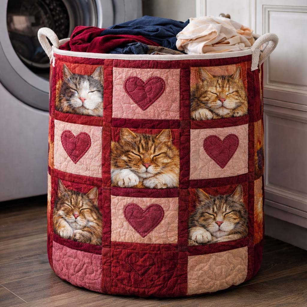Cheeky Cat Quilted Laundry Basket Best Laundry Hamper Mothers Day Ideas - Tradiviet
