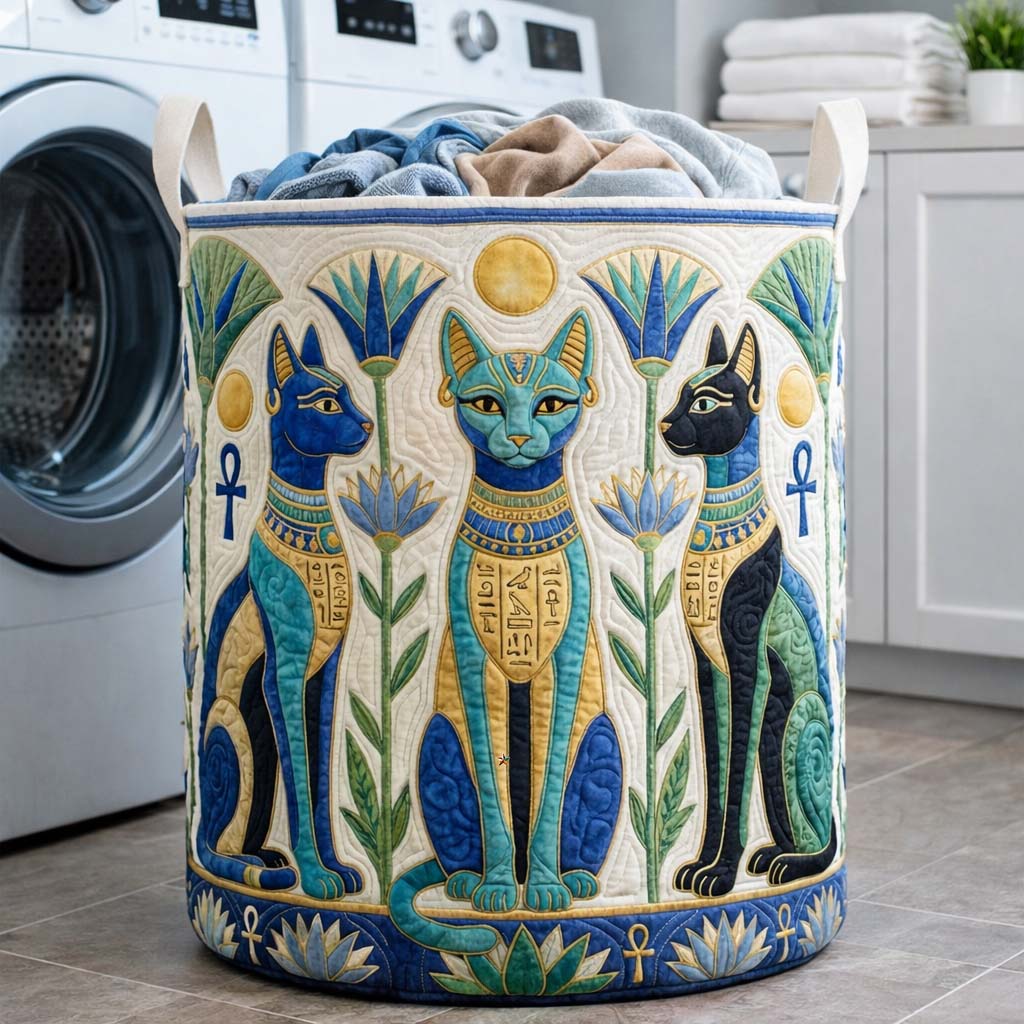 Cheeky Cat Quilted Laundry Basket Cute Baskets Best Father's Day Gifts - Tradiviet