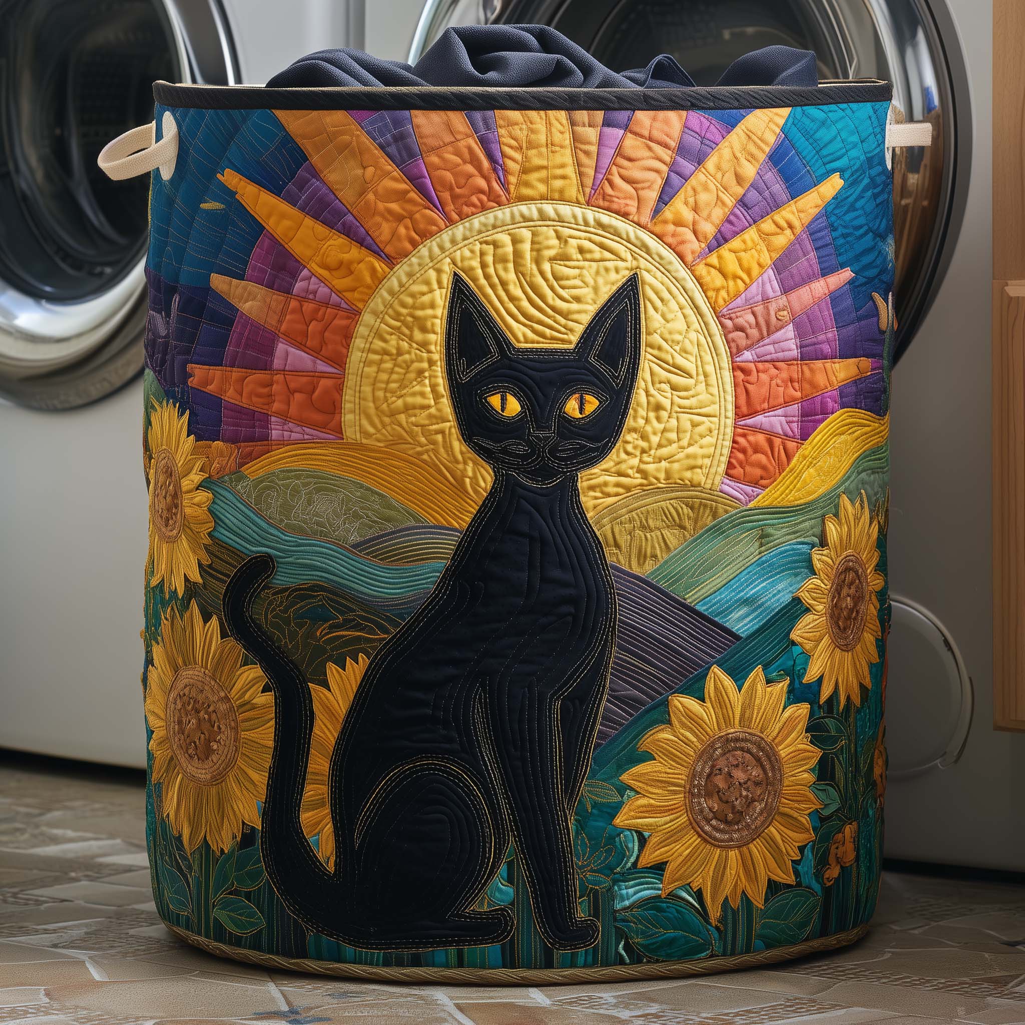 Cheeky Cat Quilted Laundry Basket Washroom Decor Basket Father's Day Gifts - Tradiviet