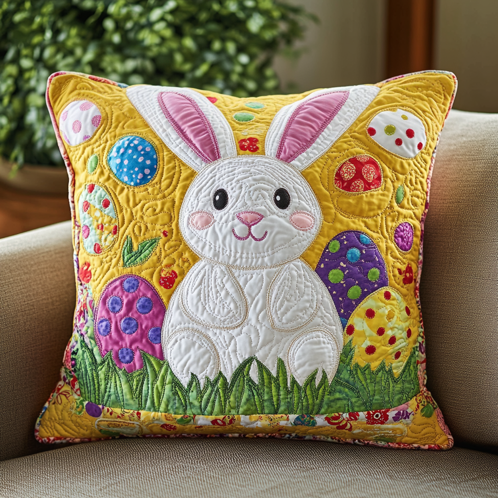 Cheerful Bunny Quilted Pillow Case Spring Festival Easter Home Decor Cozy Gift For Wife - Tradiviet