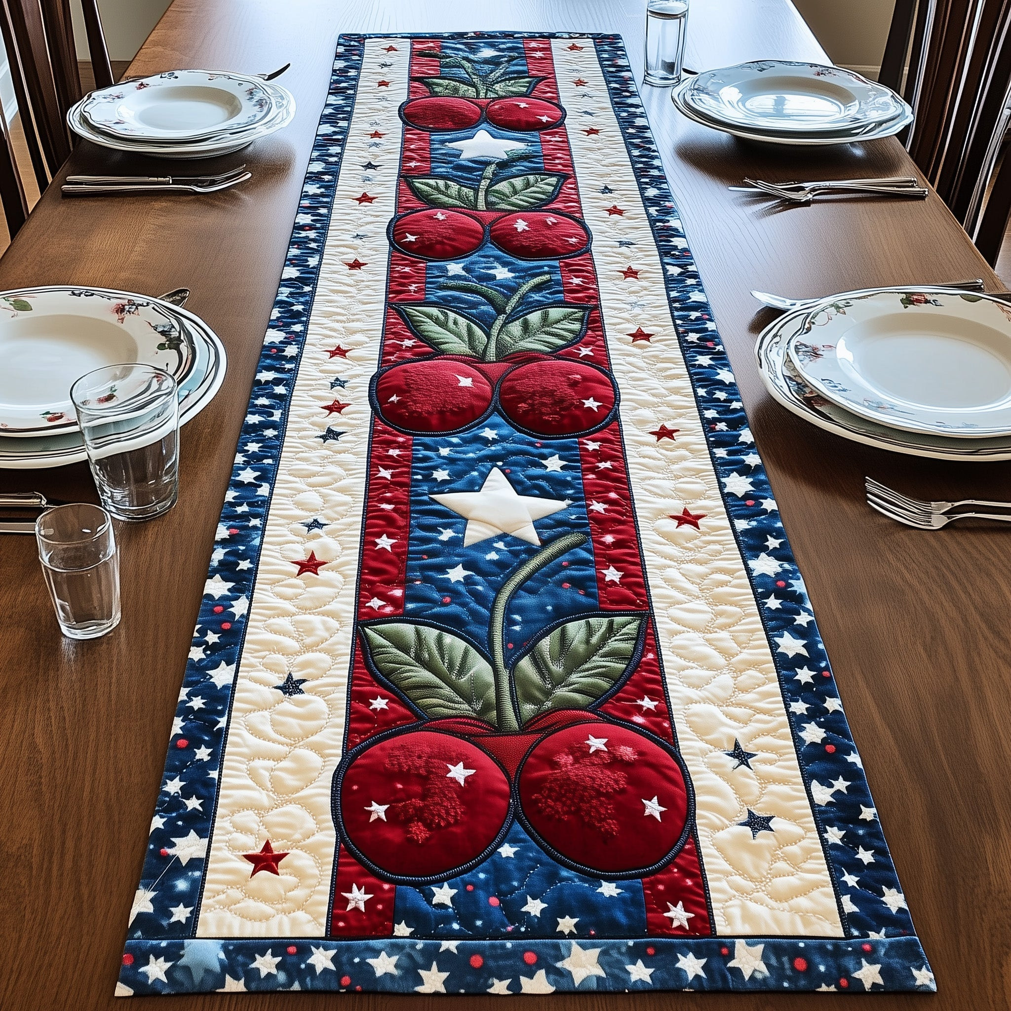 Cherries Quilted Table Runner 4Th Of July Employee Gifts