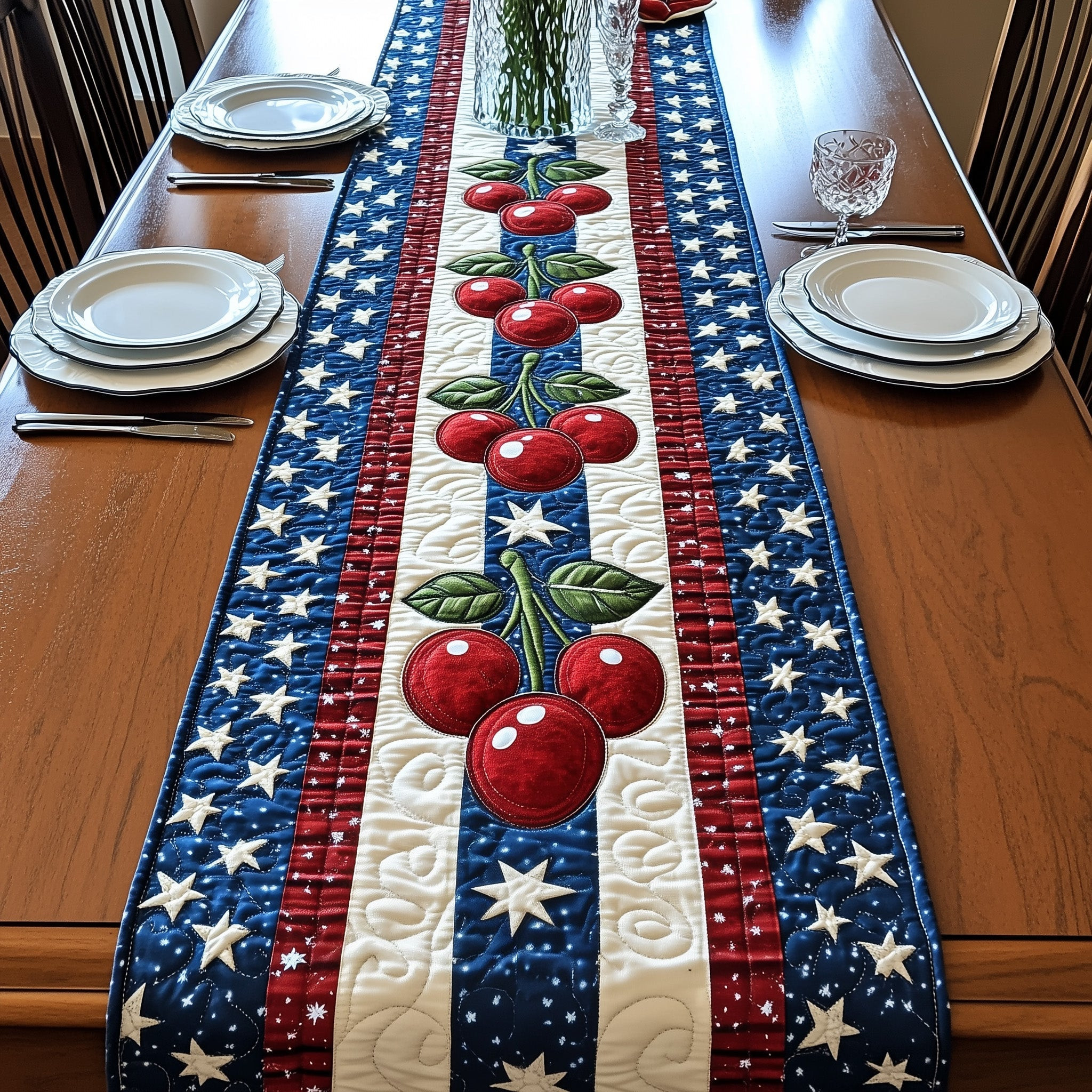 Cherries Quilted Table Runner Holiday Table Runner Best Independence Gift