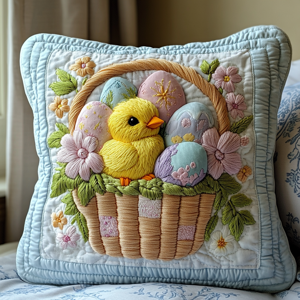 Chick Charm Quilted Pillow Case Spring Festival Easter Room Decor Housewarming Gift - Tradiviet