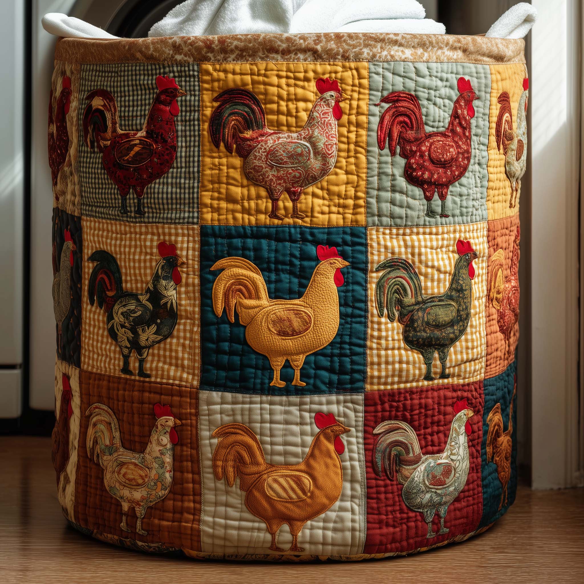 Chicken Patchwork Quilted Laundry Basket Adorable Laundry Basket Gift For Wife - Tradiviet