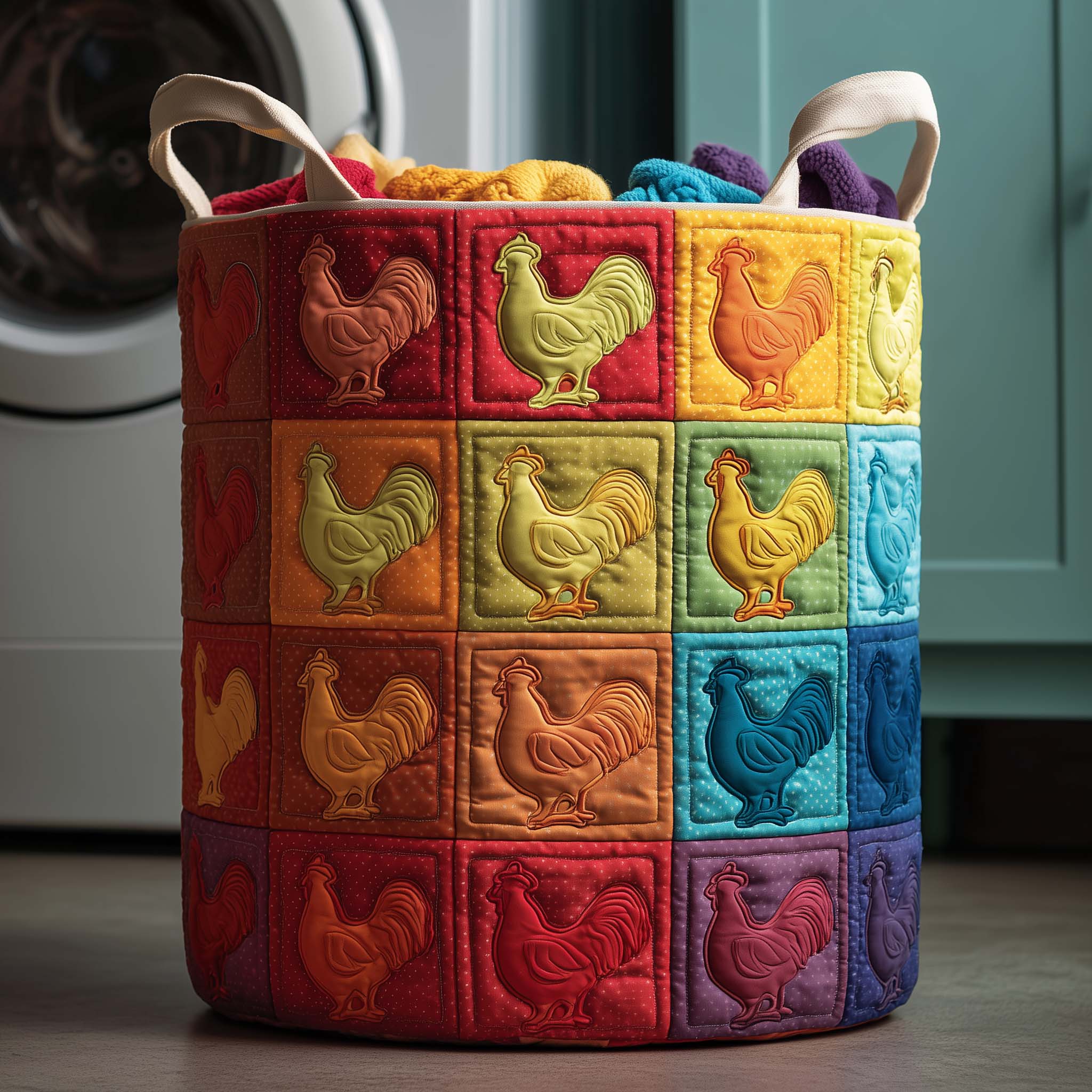 Chicken Patchwork Quilted Laundry Basket Cool Laundry Hamper Gift For Grandma - Tradiviet