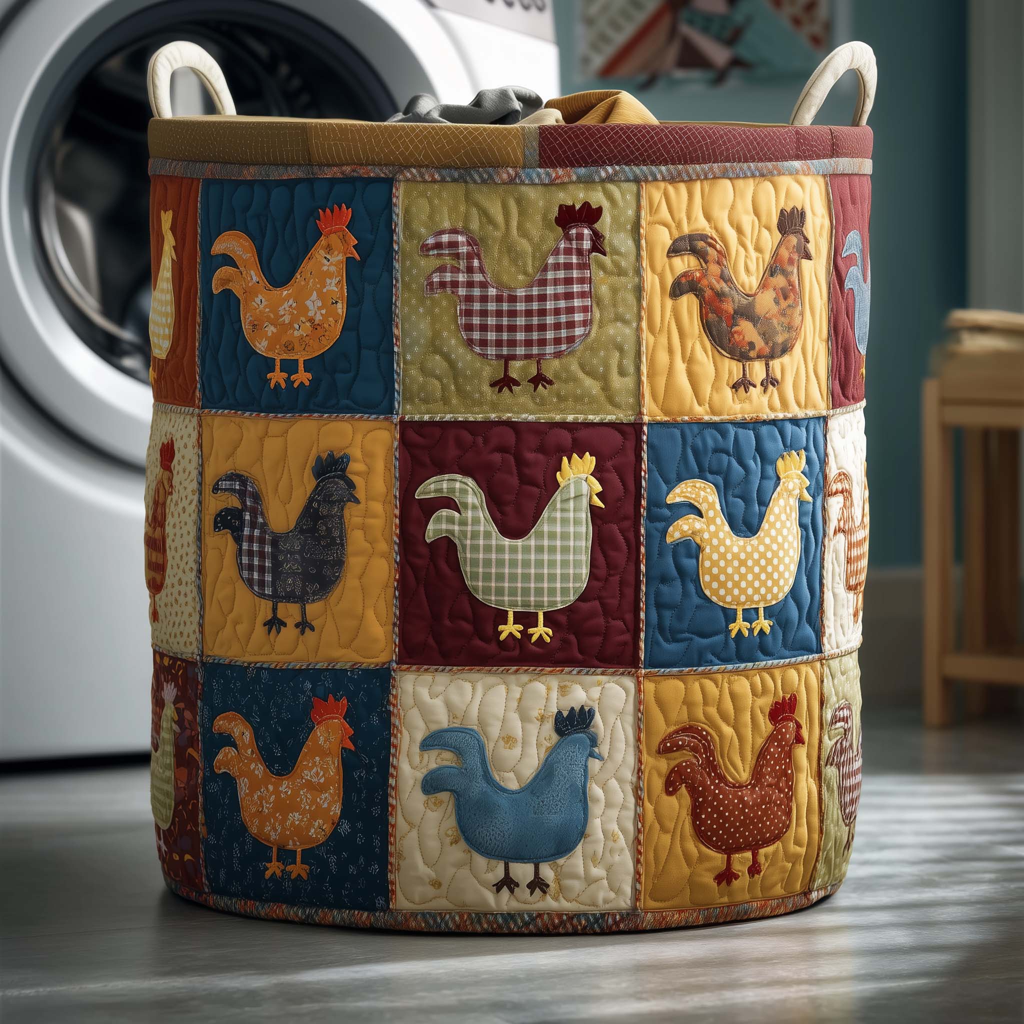 Chicken Patchwork Quilted Laundry Basket Cute Room Decor Gifts For Your Brother - Tradiviet