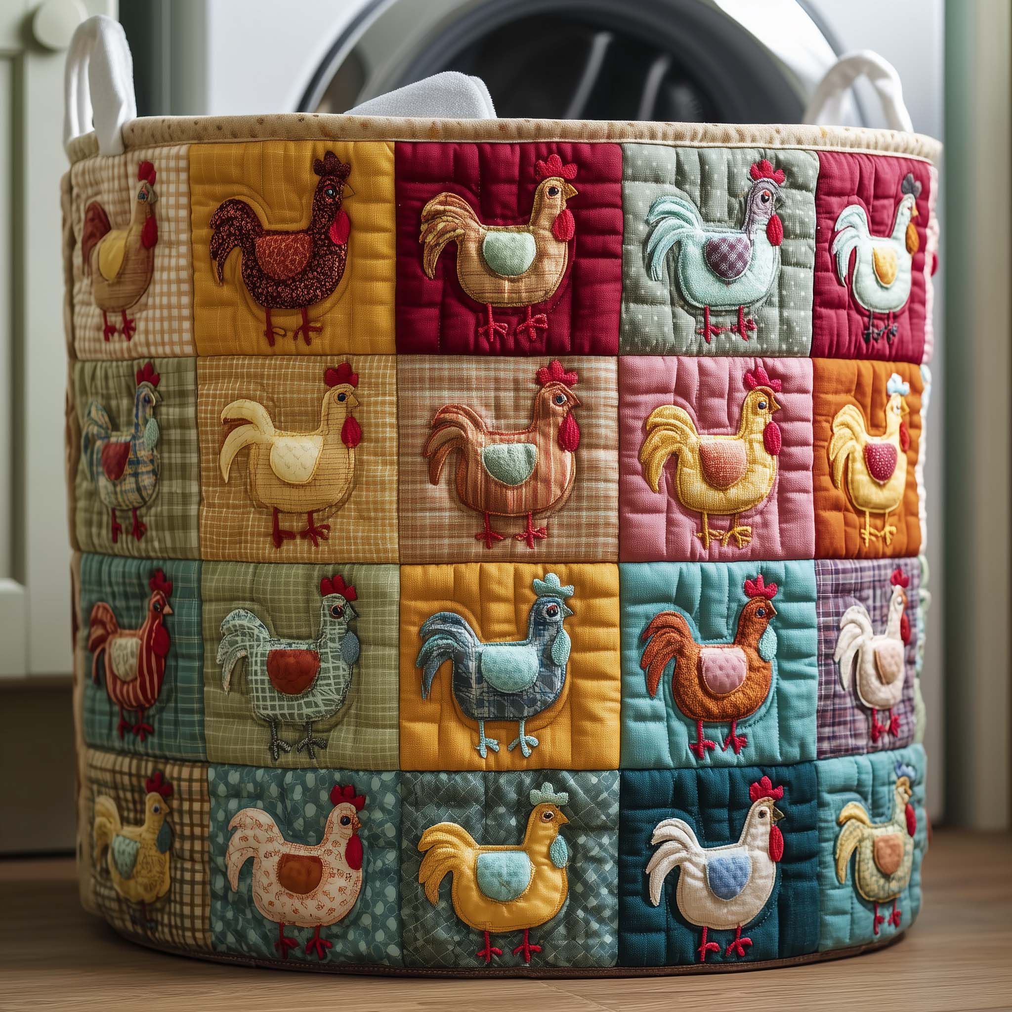 Chicken Patchwork Quilted Laundry Basket Cute Storage Baskets Gift Ideas For Mom - Tradiviet
