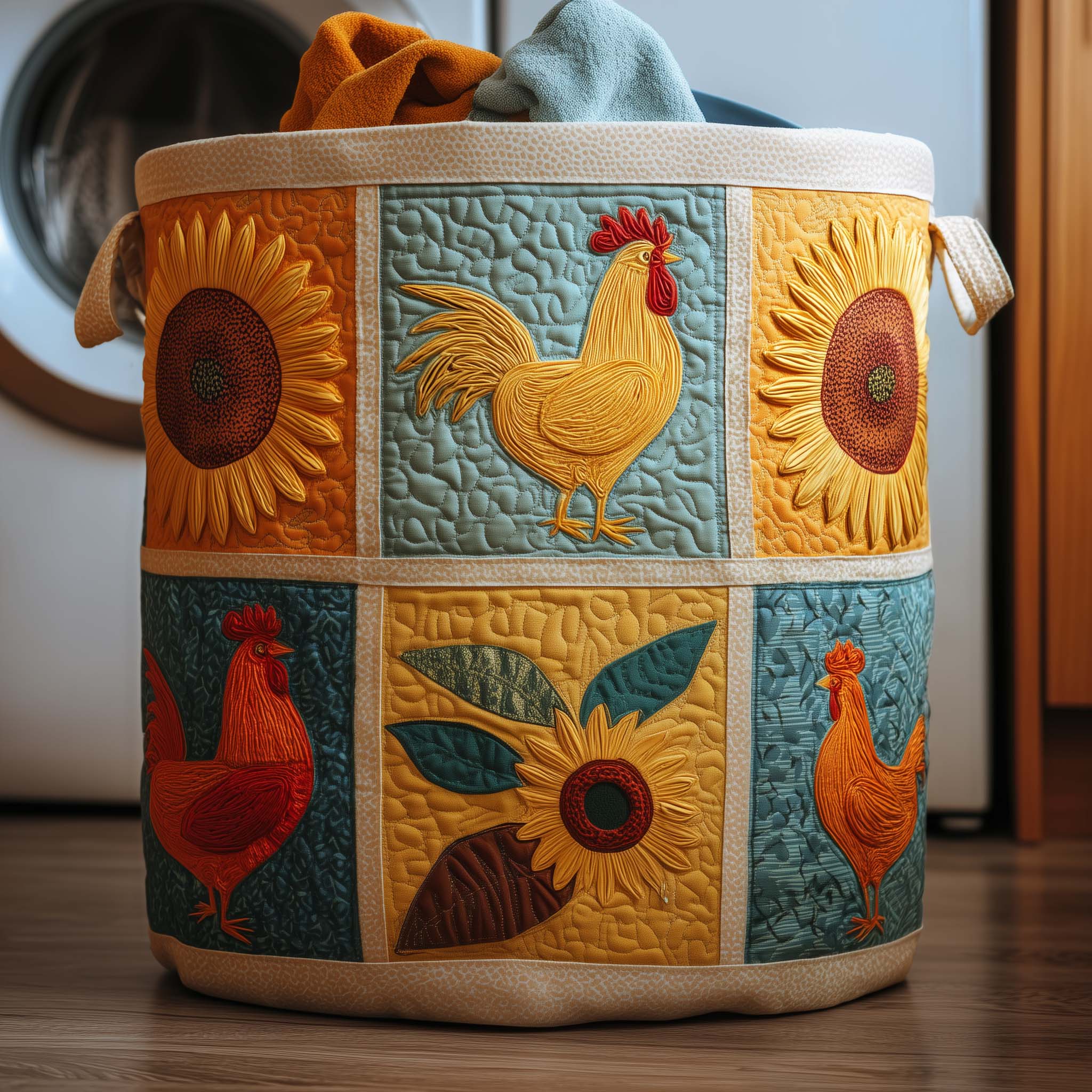 Chicken Patchwork Quilted Laundry Basket Nice Storage Baskets Dad Gifts - Tradiviet