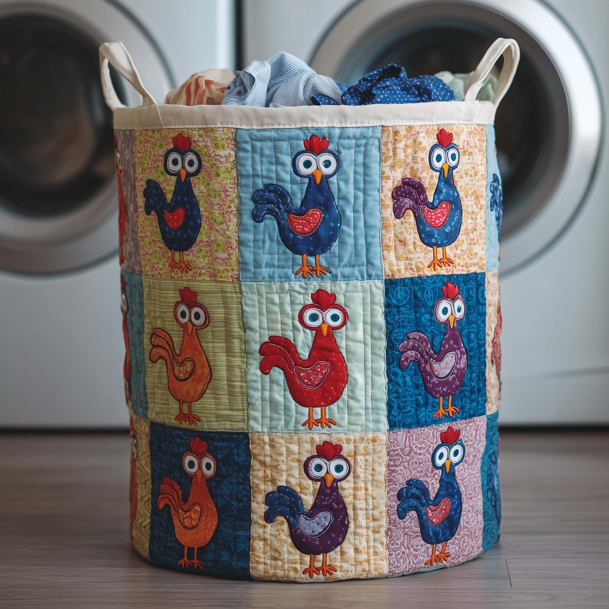 Chicken Patchwork Quilted Laundry Basket Washroom Decor Baskets Mother's Day Gifts - Tradiviet