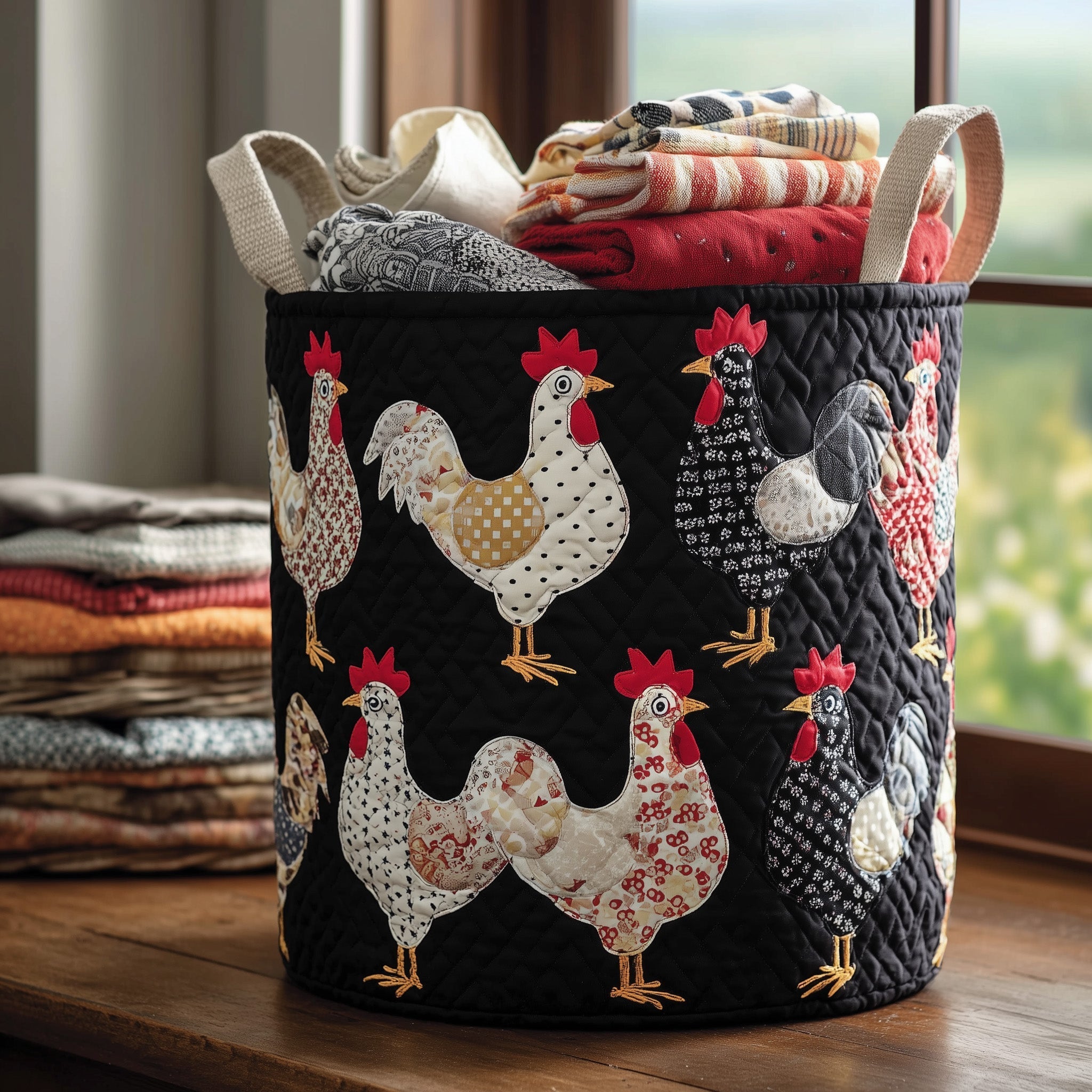 Chicken Quilted Laundry Basket Cute Storage Baskets Gift For Grandma - Tradiviet