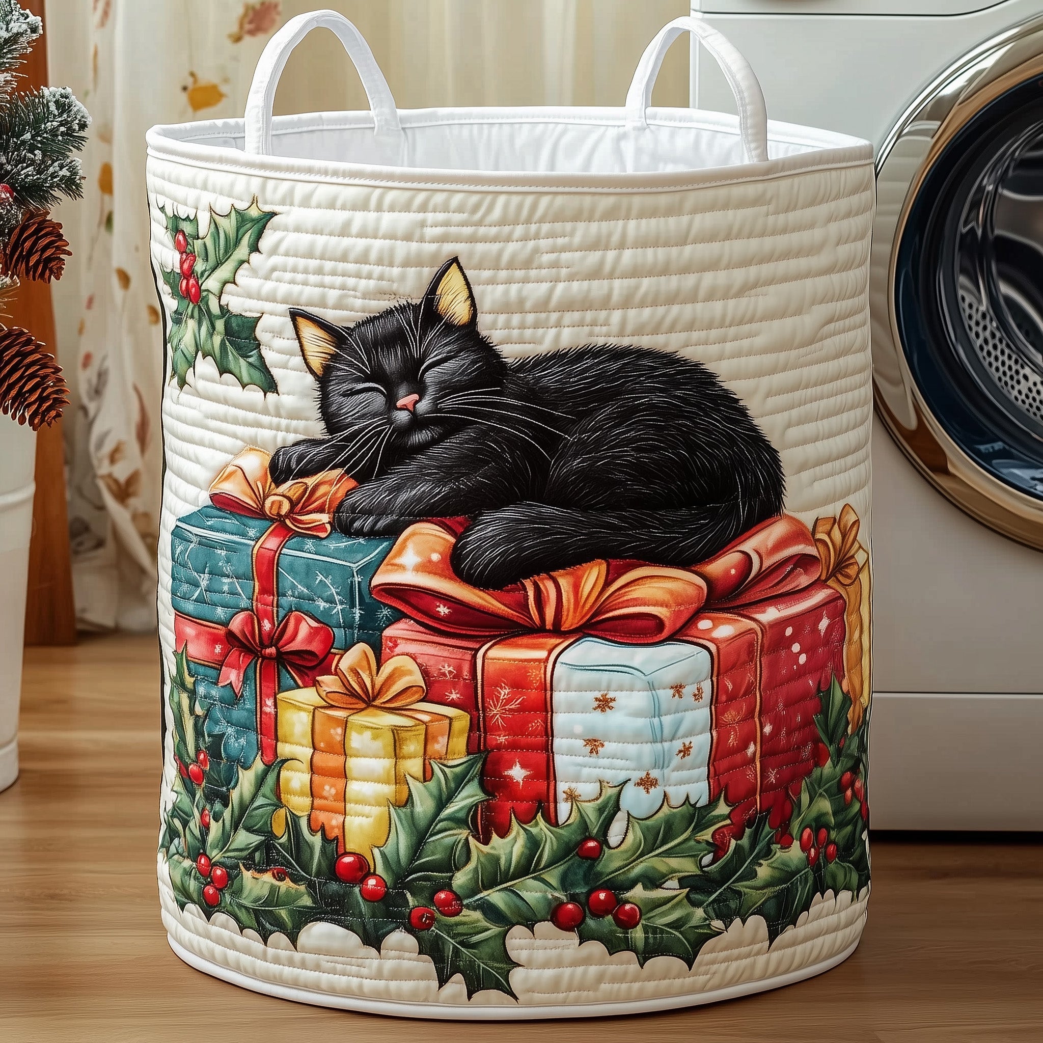 Christmas Kittens Quilted Laundry Basket Holiday Room Decor Cool Mothers Day Gifts - Tradiviet