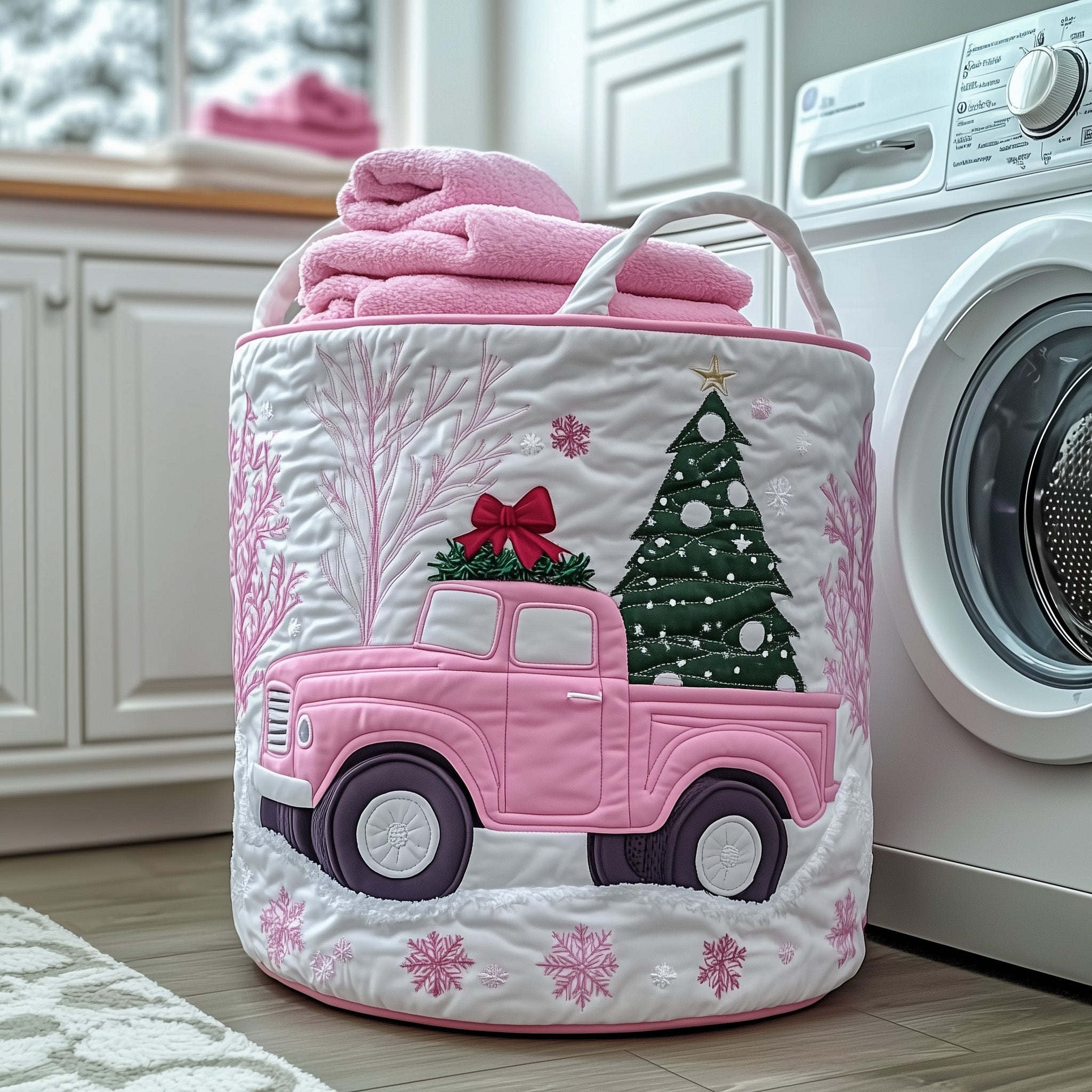 Christmas Serenity Quilted Laundry Basket Cute Laundry Hamper Father's Day Gifts - Tradiviet