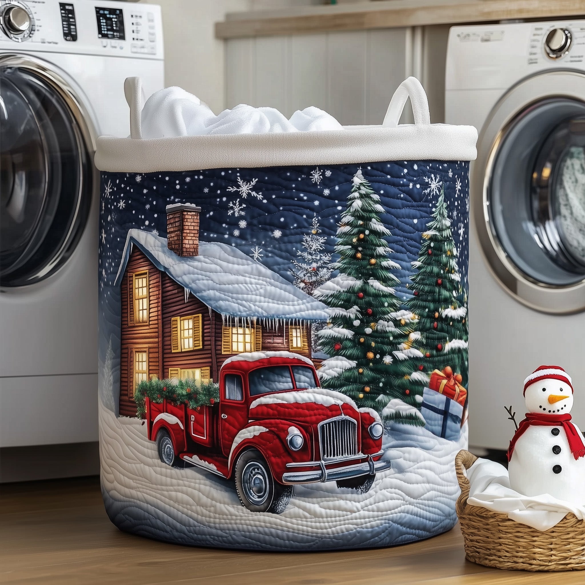 Christmas Serenity Quilted Laundry Basket Washroom Decor Basket Gift For Grandma - Tradiviet