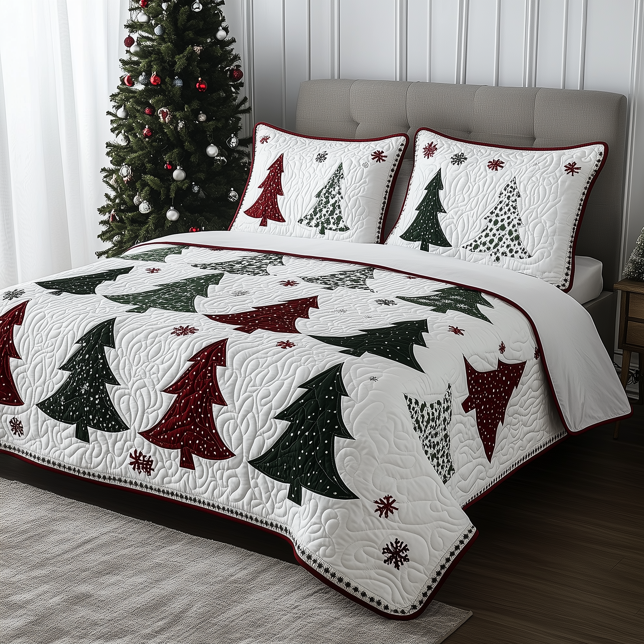 Christmas Tree Quilted Bedding Set Room Decoration Items Christmas Gift Ideas For Mom - Tradiviet
