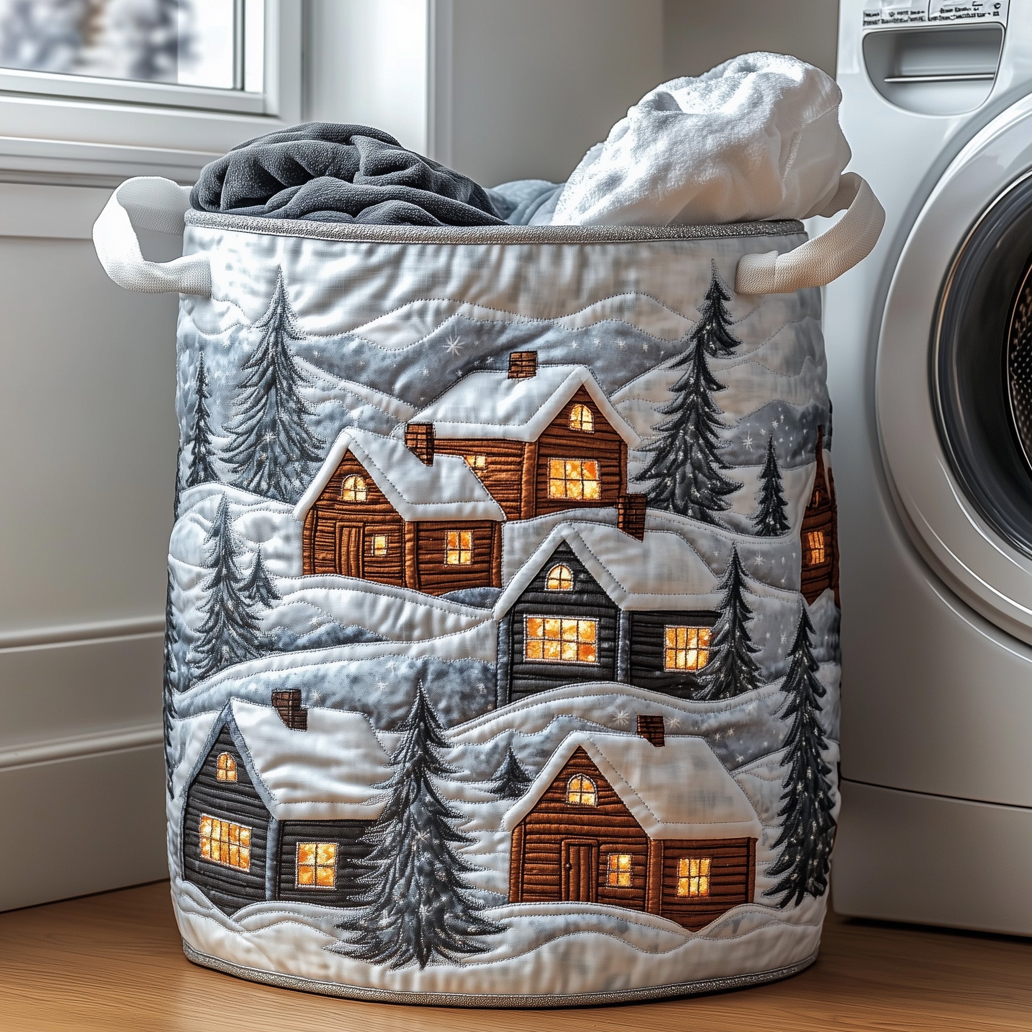 Christmas Village Quilted Laundry Basket Nice Storage Baskets Presents For Sister In Law - Tradiviet