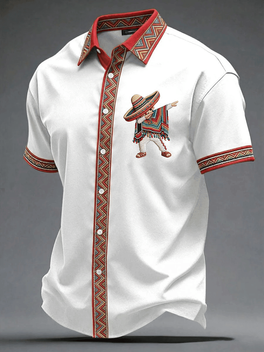 Cinco De Mayo Button Shirt Mexican Boy Dabbing Poncho Apparel Gift For Mexico Fans
