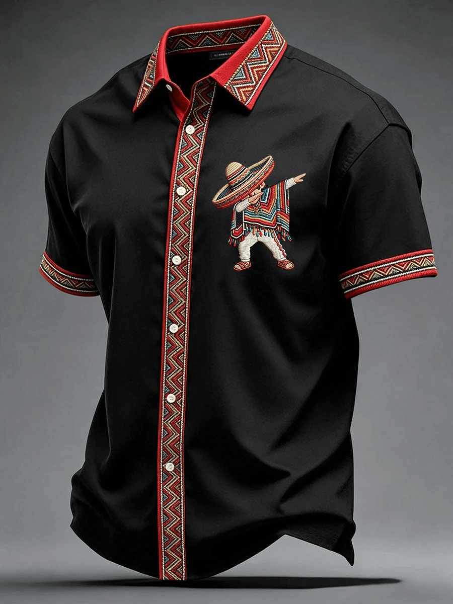 Cinco De Mayo Button Shirt Mexican Boy Dabbing Poncho Apparel Gift For Mexico Fans - Image 4