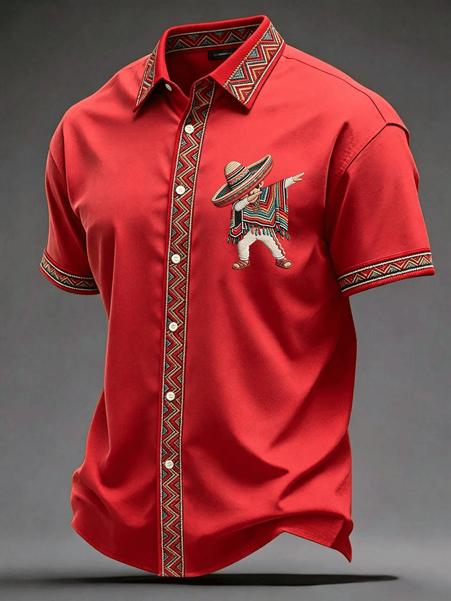 Cinco De Mayo Button Shirt Mexican Boy Dabbing Poncho Apparel Gift For Mexico Fans - Image 5