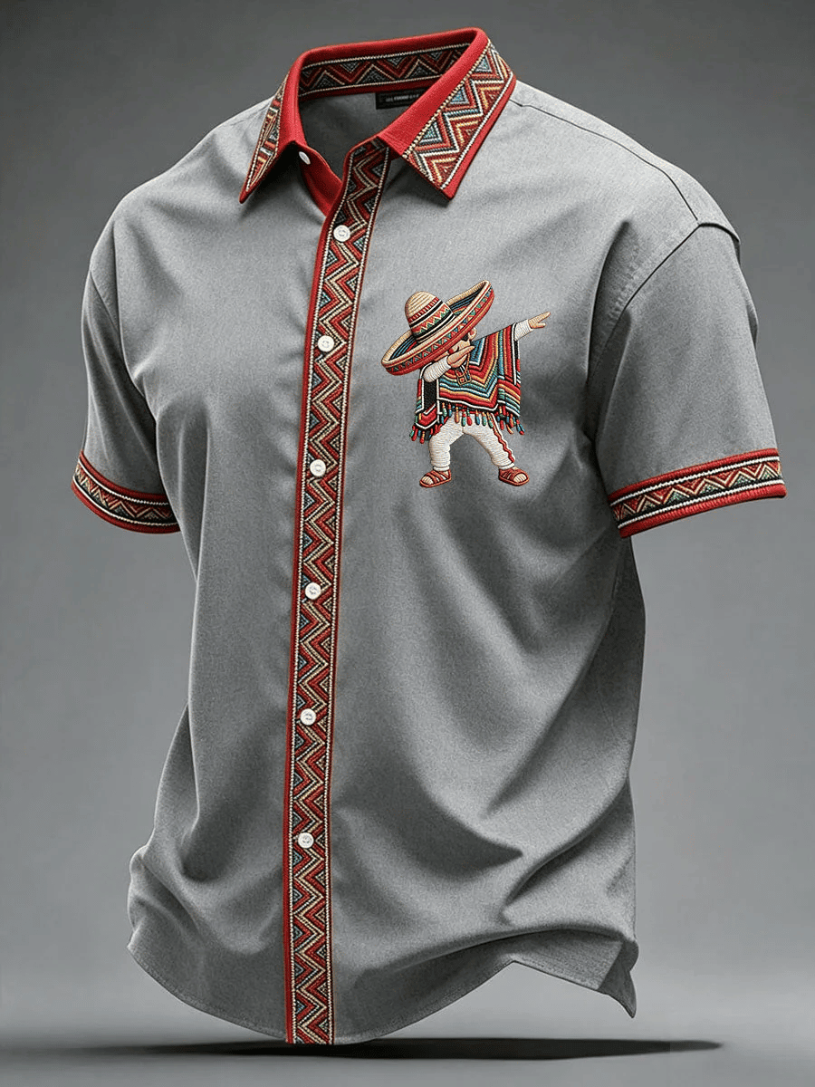 Cinco De Mayo Button Shirt Mexican Boy Dabbing Poncho Apparel Gift For Mexico Fans - Image 3