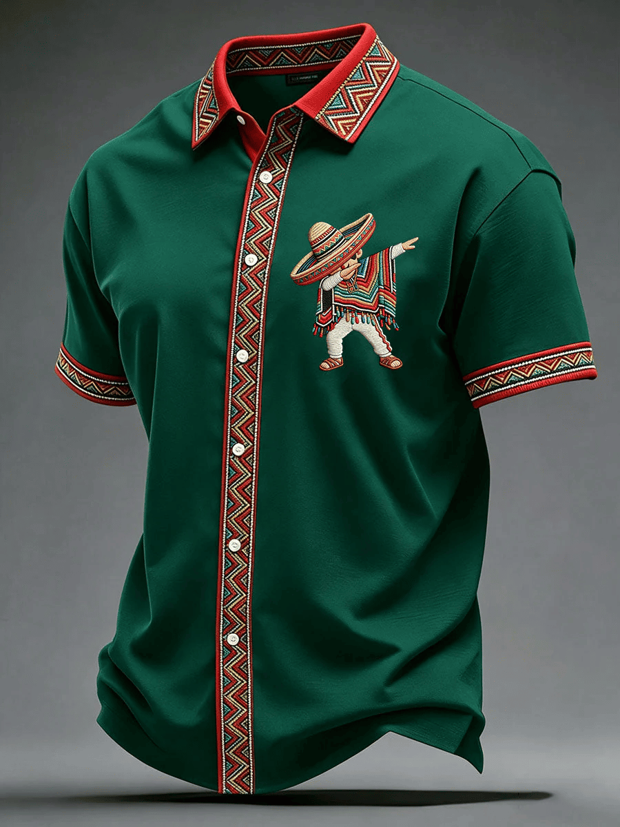 Cinco De Mayo Button Shirt Mexican Boy Dabbing Poncho Apparel Gift For Mexico Fans - Image 2