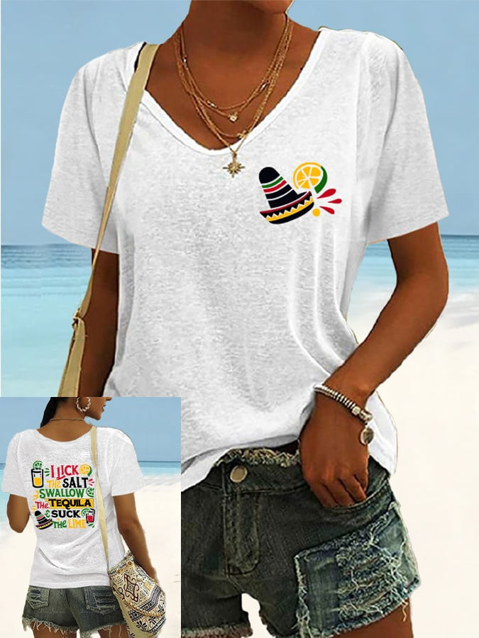 Cinco De Mayo Merch Cute Mexican Drink V-Neck T-Shirt Gift For Mexico Lover - Image 2