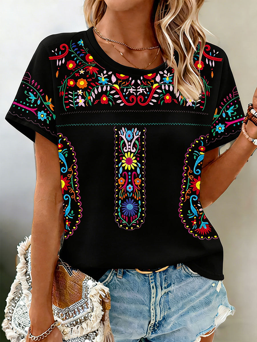 Cinco de Mayo T-Shirt Vibrant Boho Tribal Floral Mexican Clothing Gift For Mexico Fans - Tradiviet