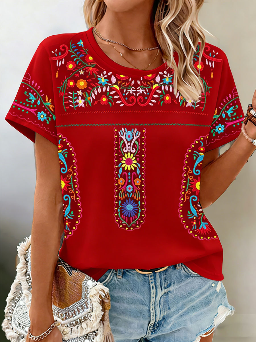 Cinco de Mayo T-Shirt Vibrant Boho Tribal Floral Mexican Clothing Gift For Mexico Fans - Tradiviet - Image 3