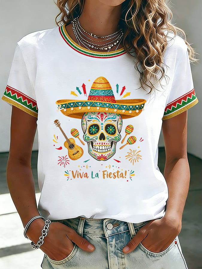 Cinco De Mayo T-Shirt Viva La Fiesta Clothes Skull Mexican Fiesta Apparel Gift For Her