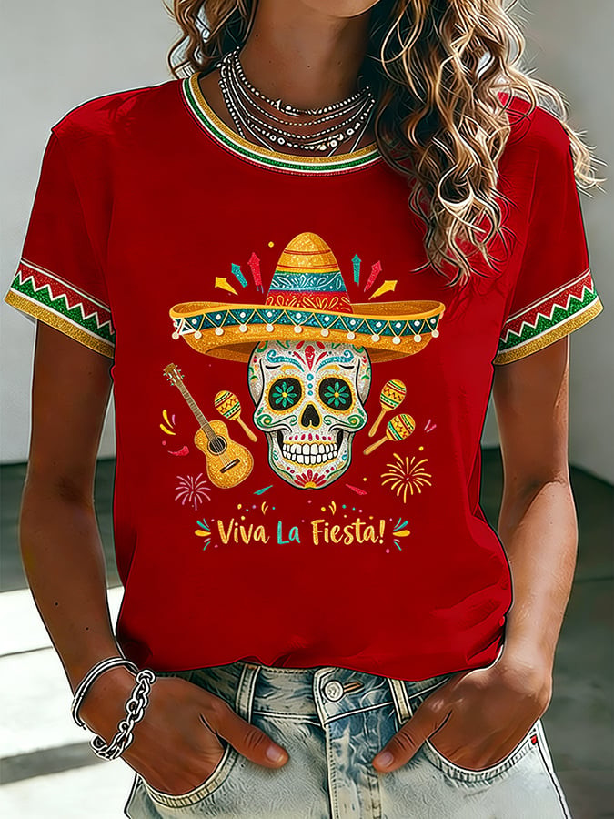Cinco De Mayo T-Shirt Viva La Fiesta Clothes Skull Mexican Fiesta Apparel Gift For Her - Image 2