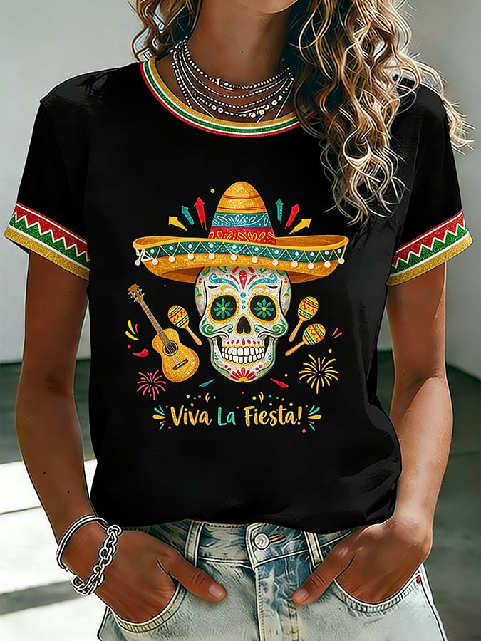 Cinco De Mayo T-Shirt Viva La Fiesta Clothes Skull Mexican Fiesta Apparel Gift For Her - Image 3