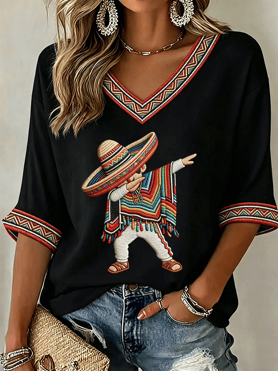 Cinco De Mayo V-Neck Long Sleeve Shirt Mexican Fiesta Party Clothes Mexico Theme Gifts - Image 3