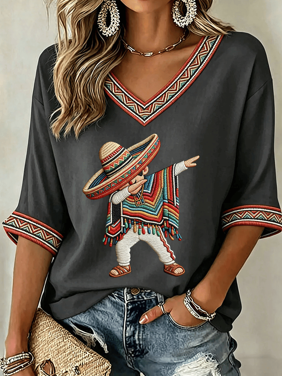 Cinco De Mayo V-Neck Long Sleeve Shirt Mexican Fiesta Party Clothes Mexico Theme Gifts - Image 5