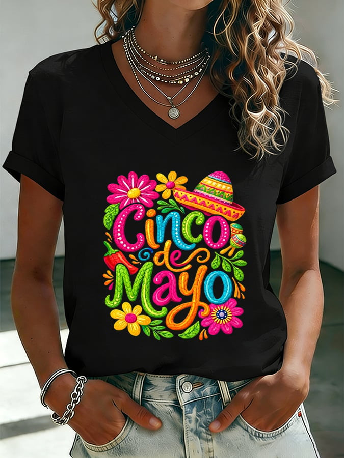 Cinco De Mayo V-Neck T-Shirt Dia De Muertos Apparel Gift For Mexico Fans - Image 3