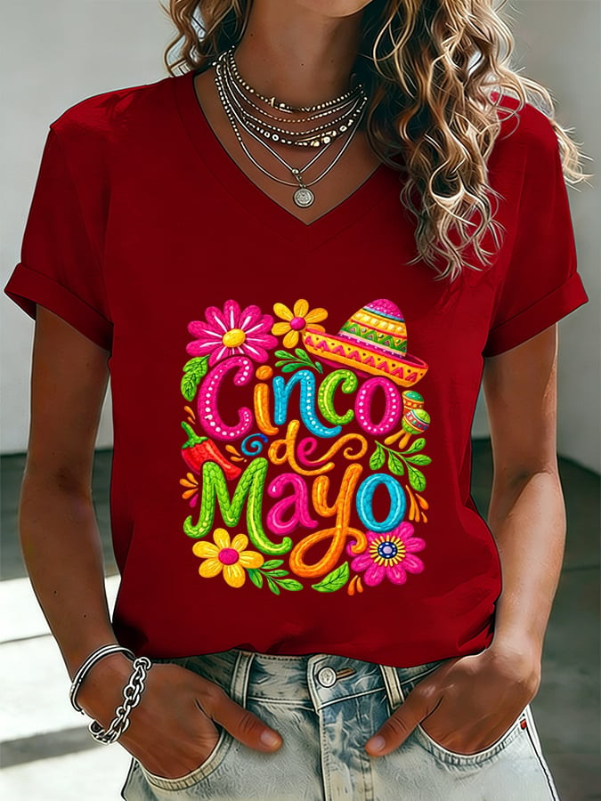 Cinco De Mayo V-Neck T-Shirt Dia De Muertos Apparel Gift For Mexico Fans