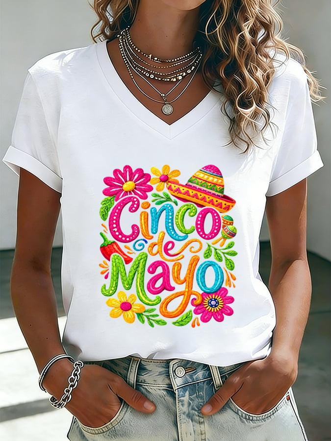 Cinco De Mayo V-Neck T-Shirt Dia De Muertos Apparel Gift For Mexico Fans - Image 2