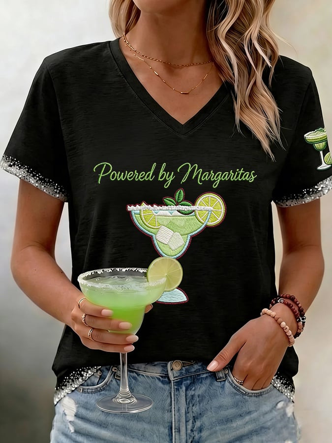 Cinco De Mayo V-Neck T-Shirt Powered By Margaritas Clothes Gift For Mexico Fans
