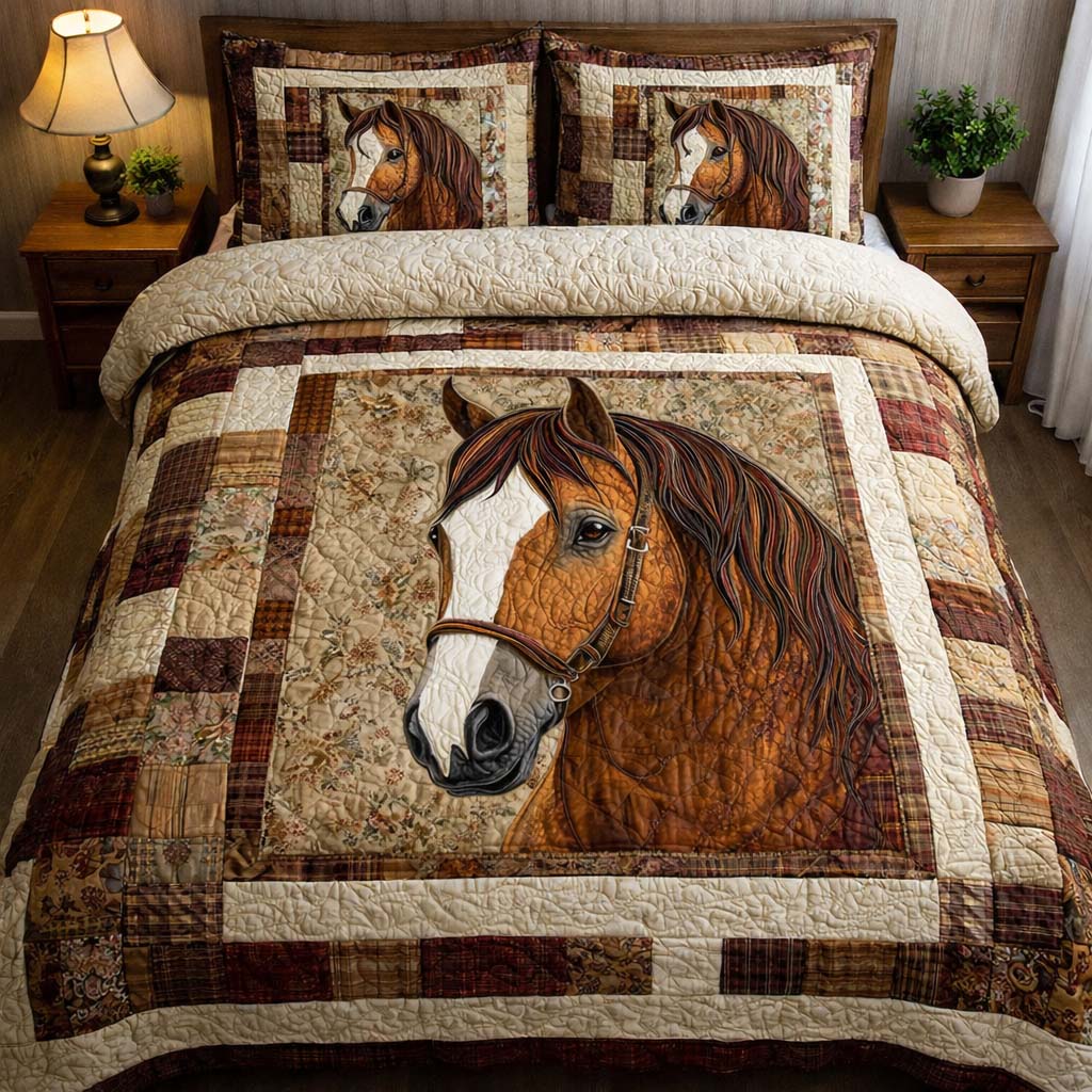 Classic Horse Quilted Bedding Set Holiday Home Decor Ideas Practical Gifts For Horse Owners - Tradiviet