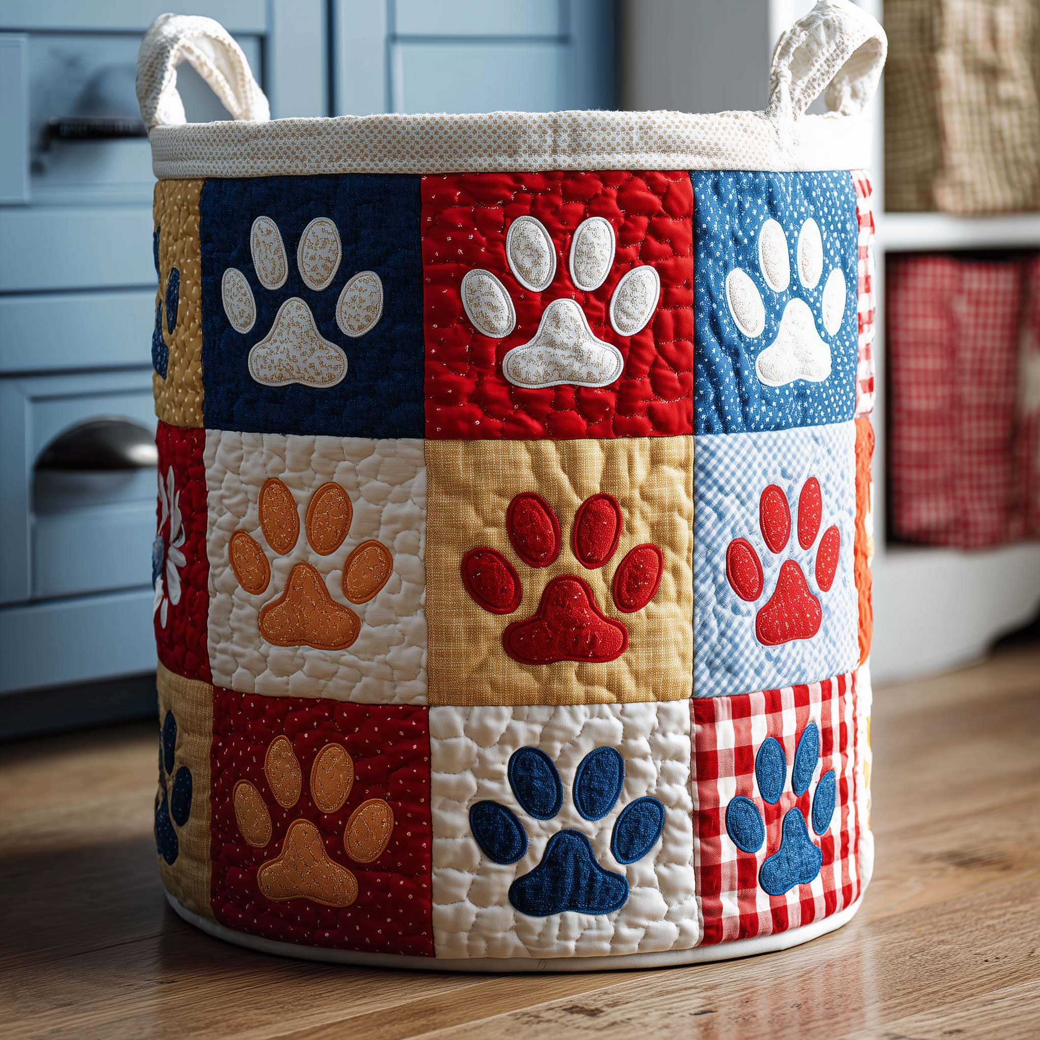 Classic Patchwork Paws Quilted Laundry Basket Cute Laundry Hamper Best Family Gifts - Tradiviet