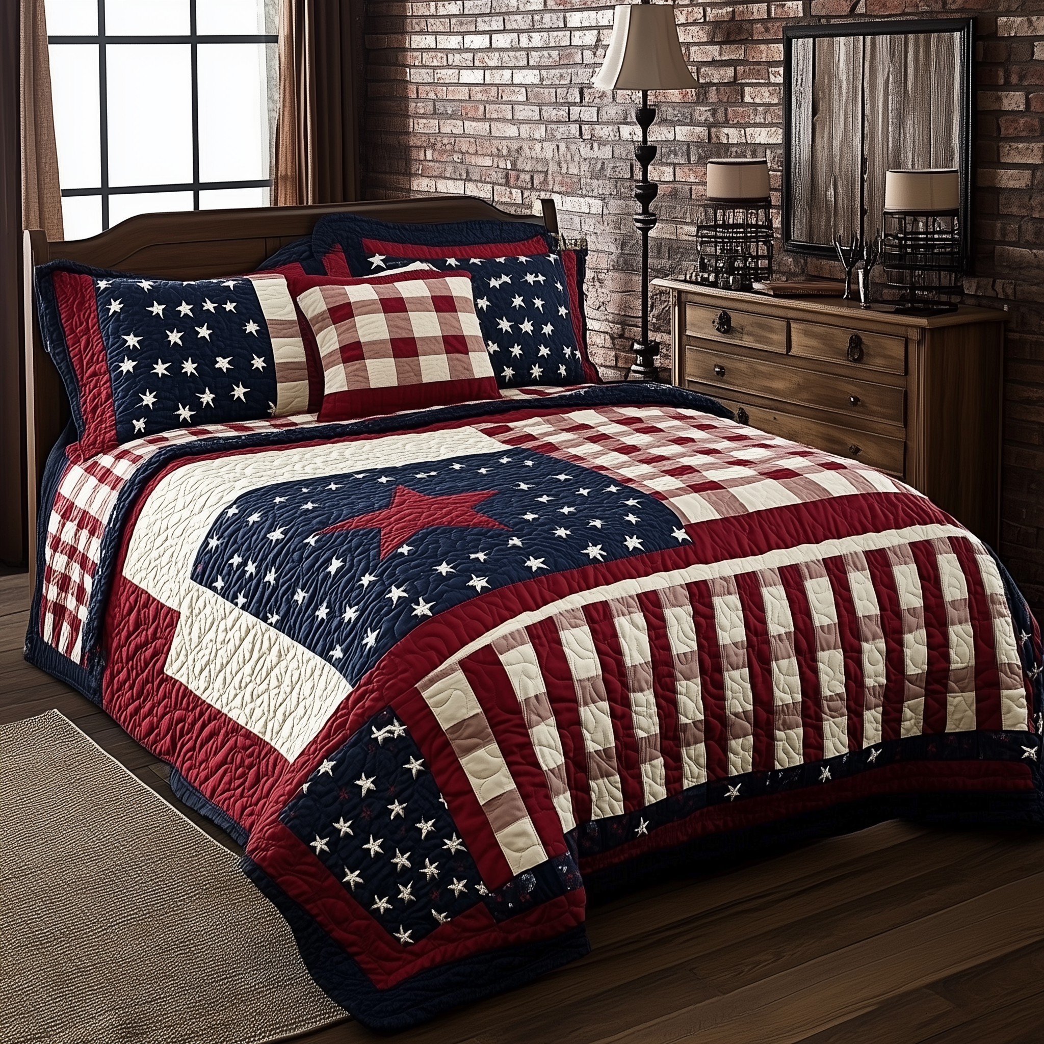 Classic Patriotic Americana Quilted Bedding Set Holiday Bedroom Decor Gift For Him - Tradiviet