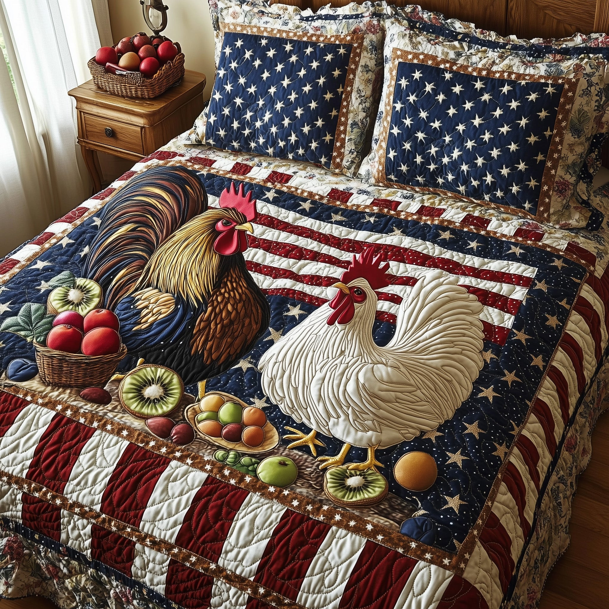 Cluck for Freedom  Quilted Bedding Set Best Luxury Sheets 4Th Of July Employee Gifts