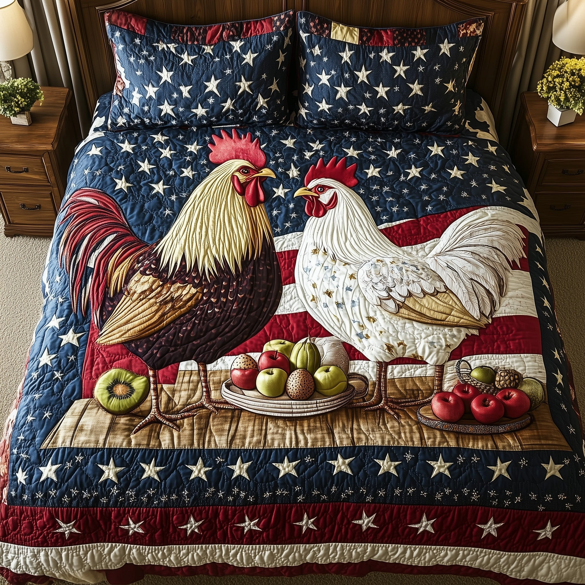 Cluck for Freedom  Quilted Bedding Set Best Luxury Sheets Great Gifts For Mom