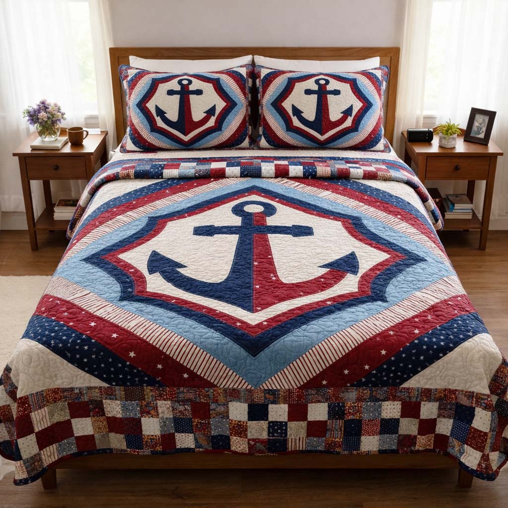 Coastal Anchor Quilted Bedding Set Bed Room Decoration Mother's Day Gifts For Wife - Tradiviet