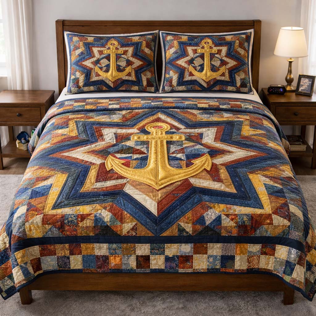 Coastal Anchor Quilted Bedding Set Bedroom Decorations Best Mothers Day Gifts - Tradiviet